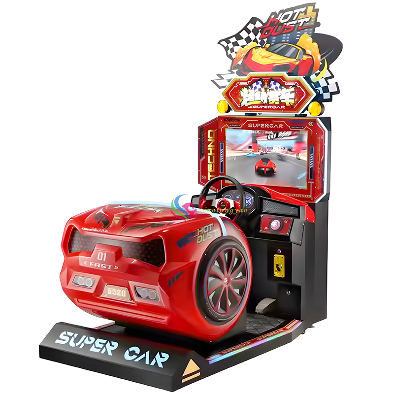 Speedy racing game console, replica supercar cockpit, immersive track experience, igniting speed and passion in the arcade