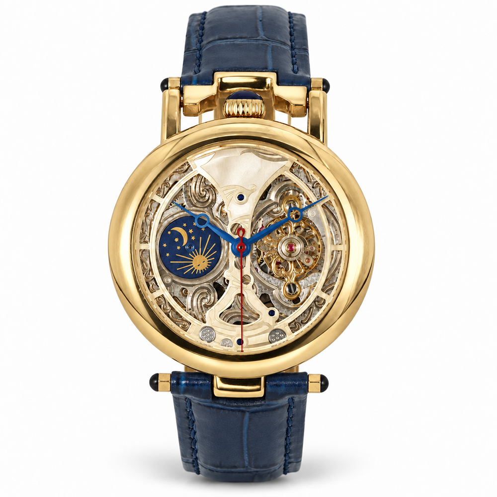 hb-g Gold Skeleton Mechanical Watch Leather Strap for Business Gifting Bulk Orders