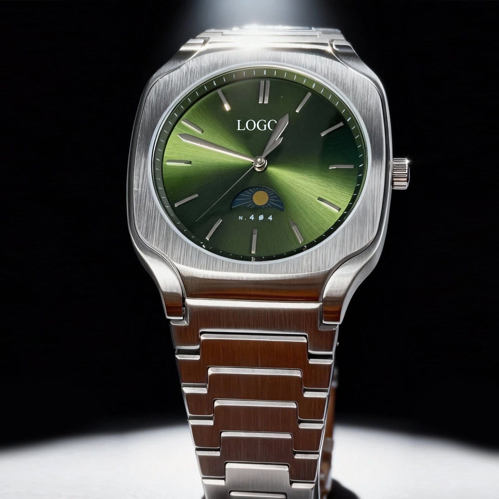 yx-g Sleek Green Dial Moonphase Watch - Stainless Steel Business Watch