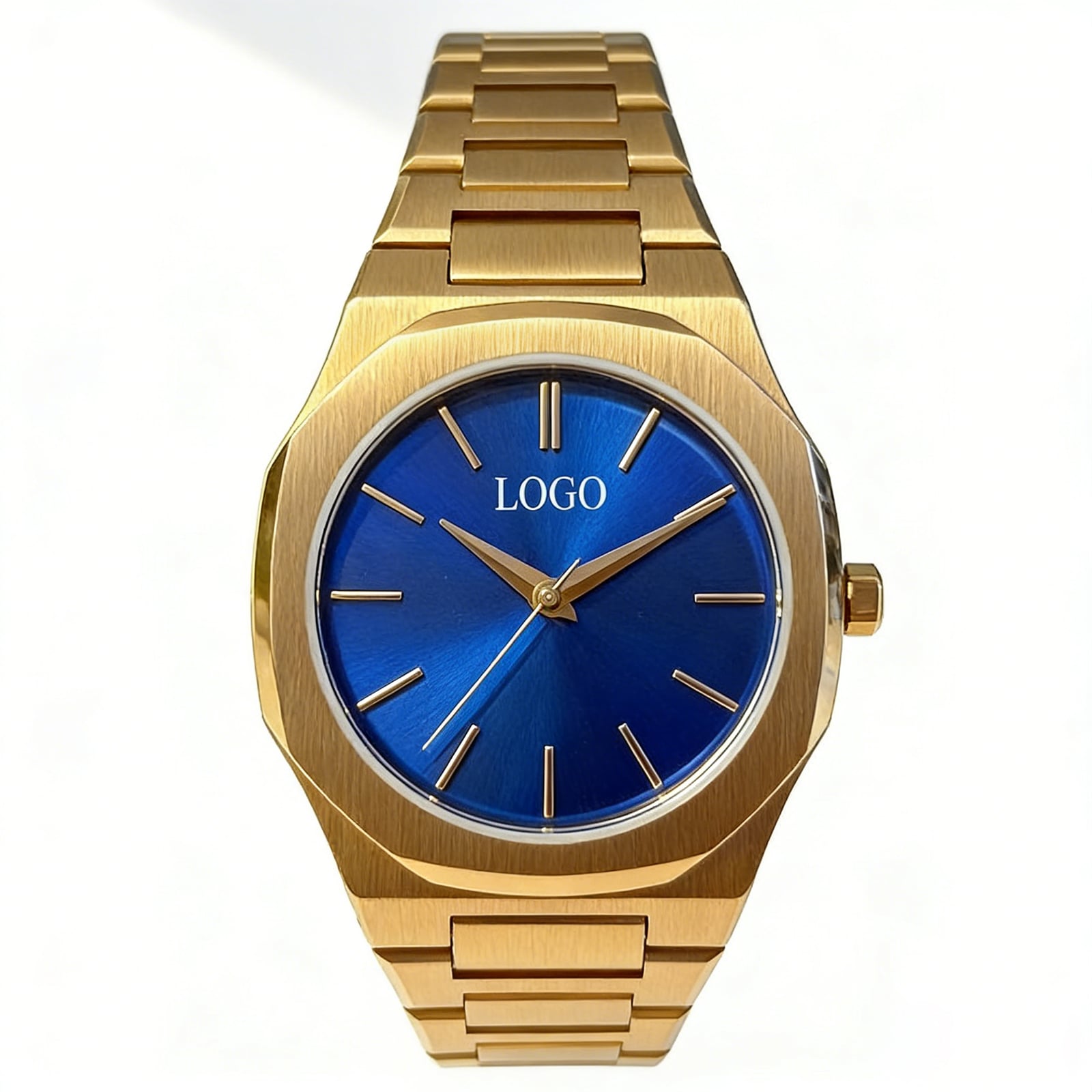 sz-g Sophisticated Gold Stainless Steel Women’s Watch Octagon Case Royal Blue Dial Scratch Guard Glass Gift Collection