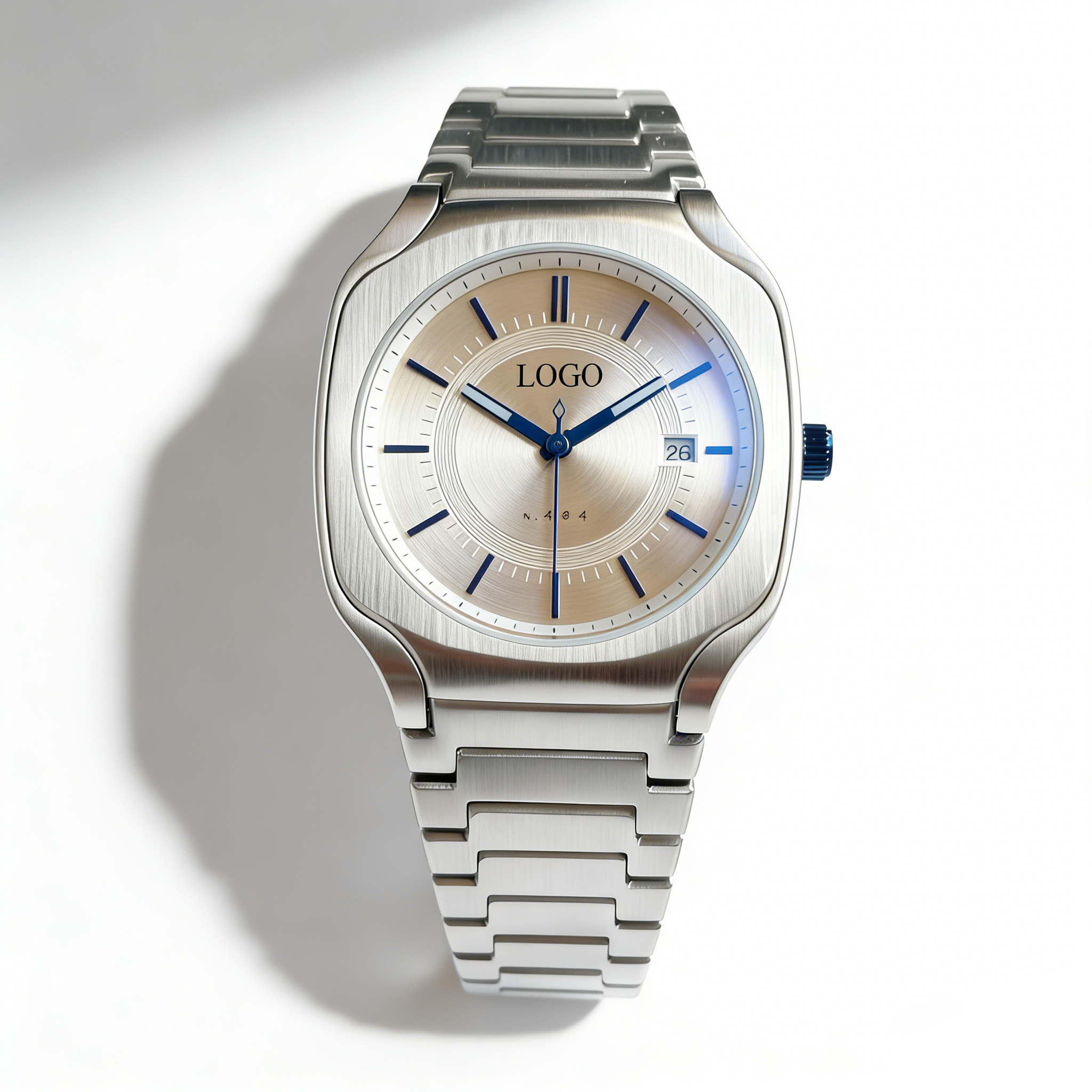 yx-w Modern Date Watch - Stainless Steel Champagne Dial Blue Hands