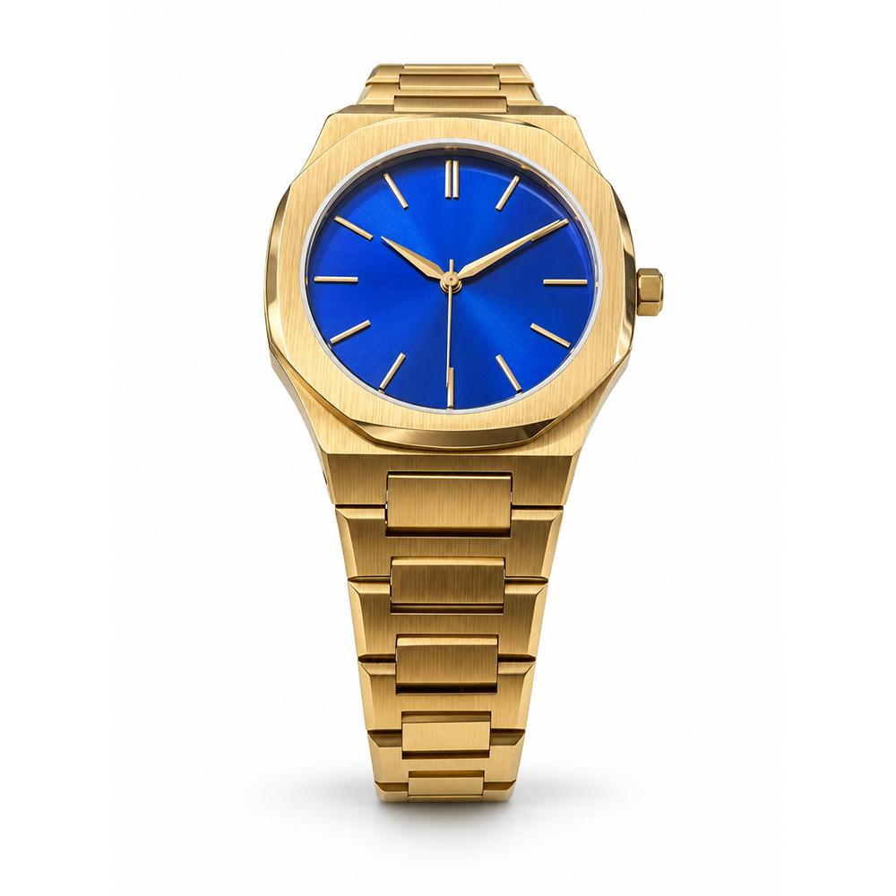 sz-g Sophisticated Gold Stainless Steel Women’s Watch Octagon Case Royal Blue Dial Scratch Guard Glass Gift Collection