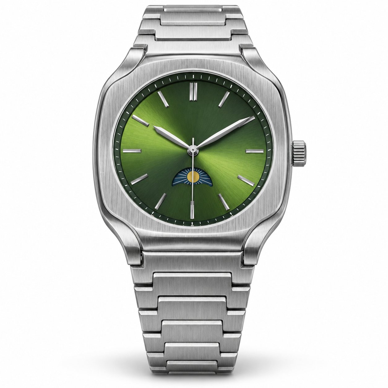 yx-g Sleek Green Dial Moonphase Watch - Stainless Steel Business Watch
