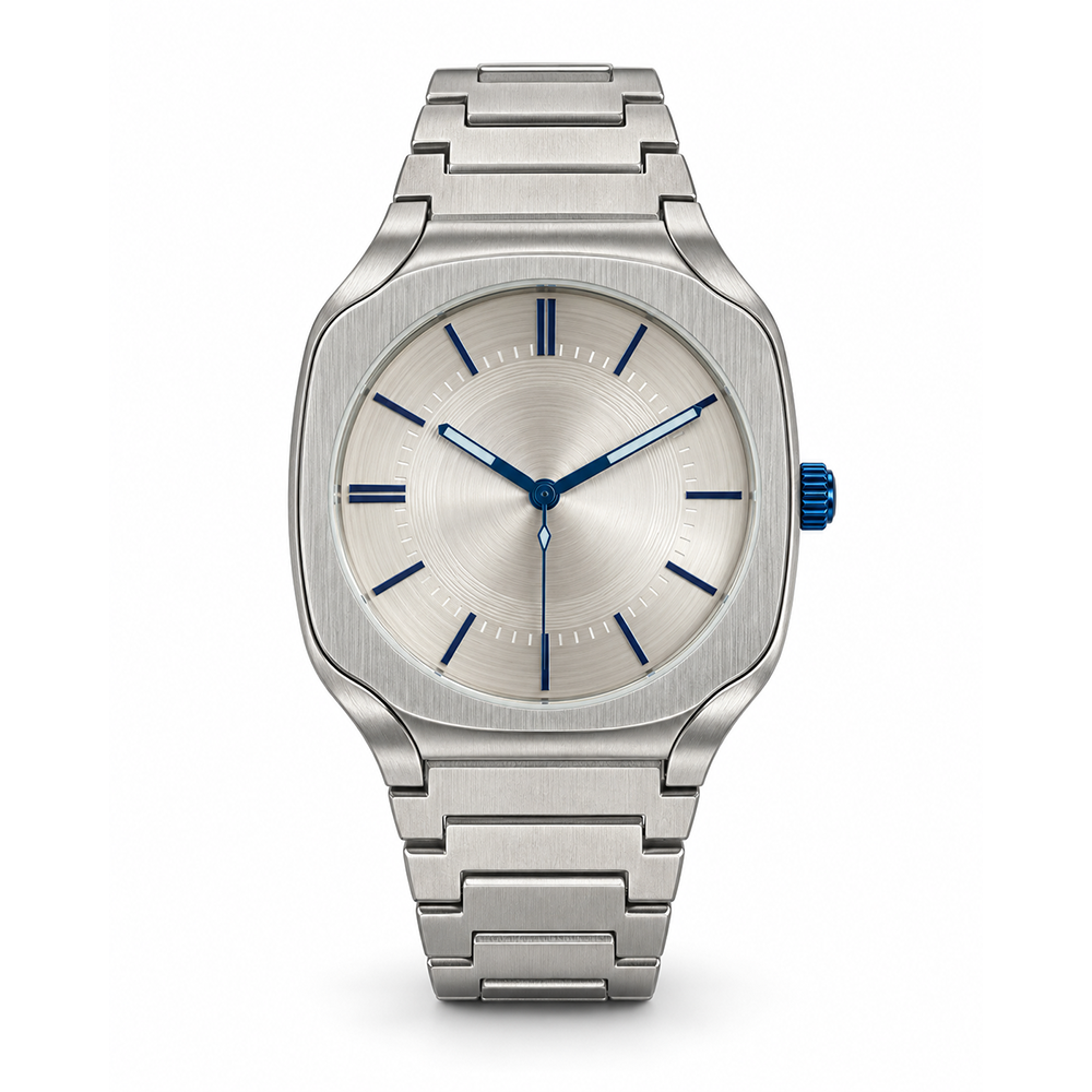 sz-w Square Cushion Case Watch Blue Hands Sunburst Dial Japanese Quartz 5ATM Bulk Supply