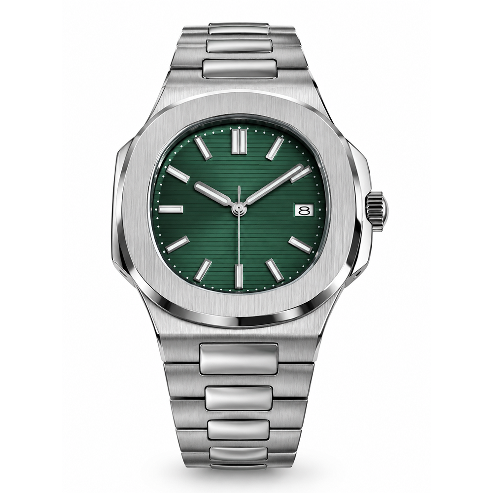yw-g Sleek Green Dial Watch - Stainless Steel Sports Watch for Men