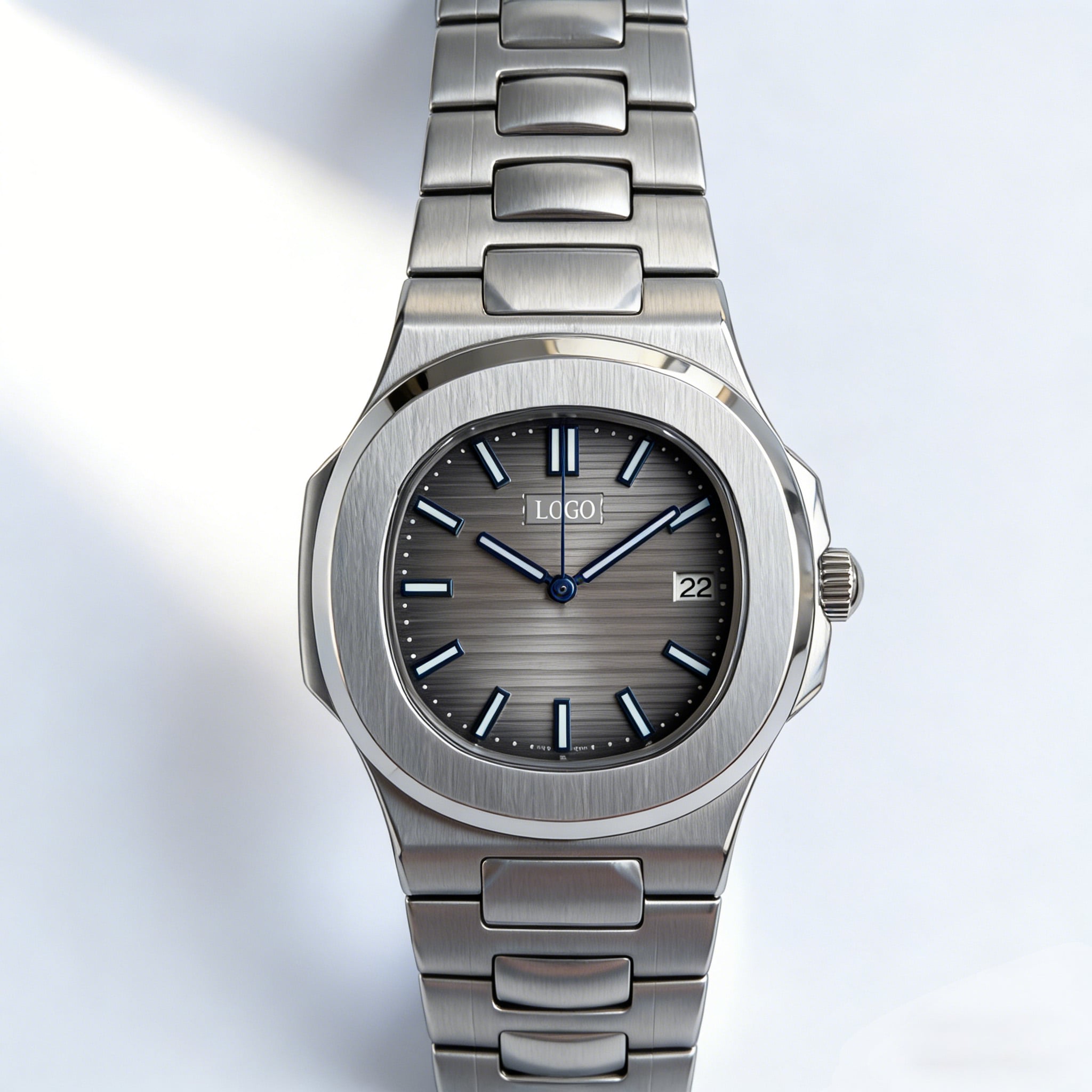 yw-h Sleek Stainless Steel Watch Grey Dial W Blue Hands - Quartz Wristwatch