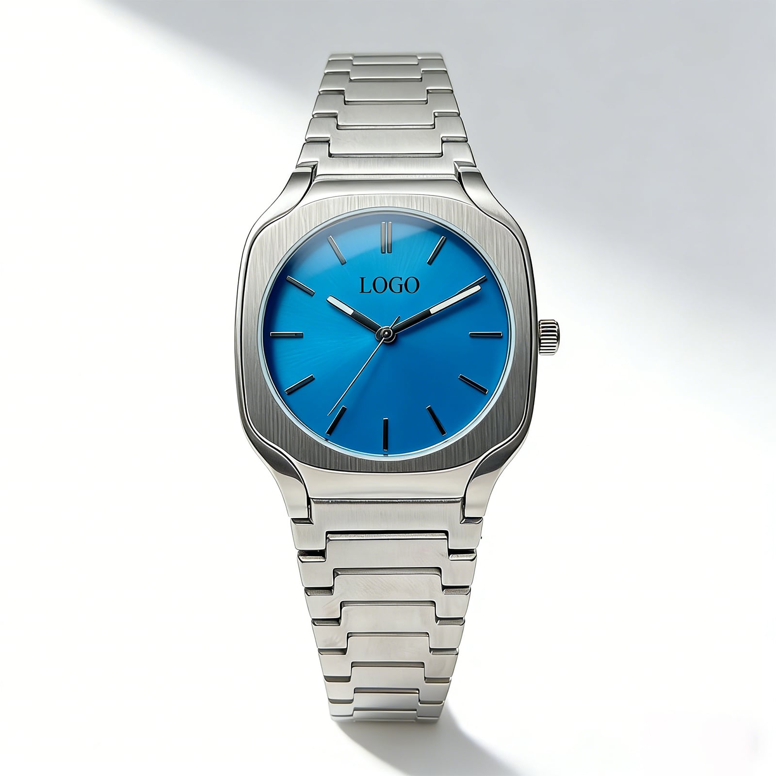 sz-b Sleek Square Watch Vivid Blue Sun Ray Dial Scratch Resistant Glass Japanese Movement Branded Stock