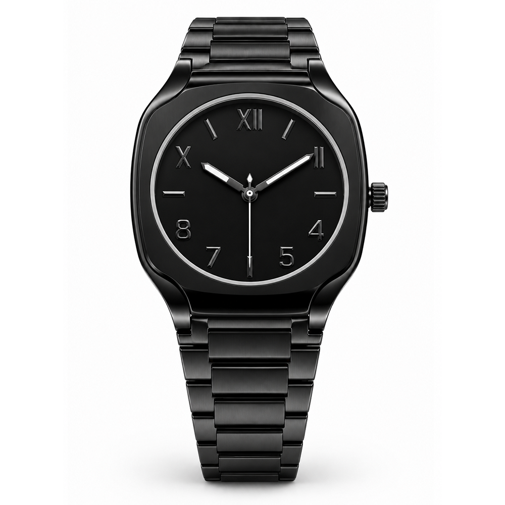 sz-b Minimalist Square Watch Black PVD Tempered Glass Japanese Quartz Youth Collection