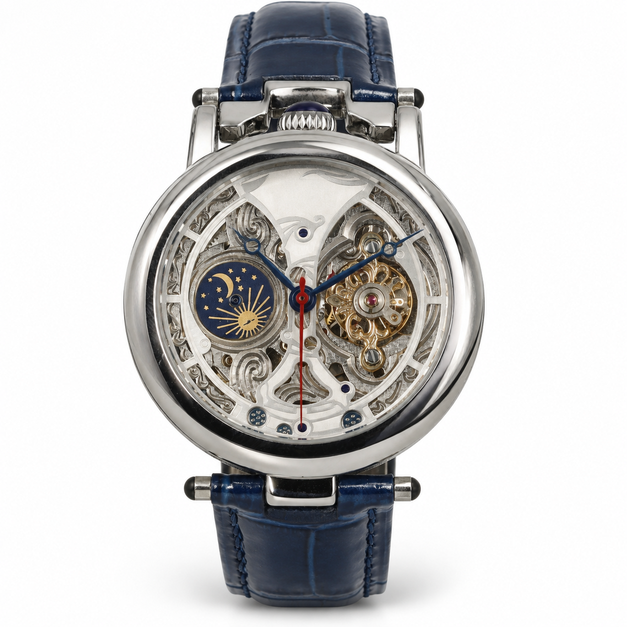 hb-p Skeleton Mechanical Watch Moon Phase Display for Wholesale Brand OEM