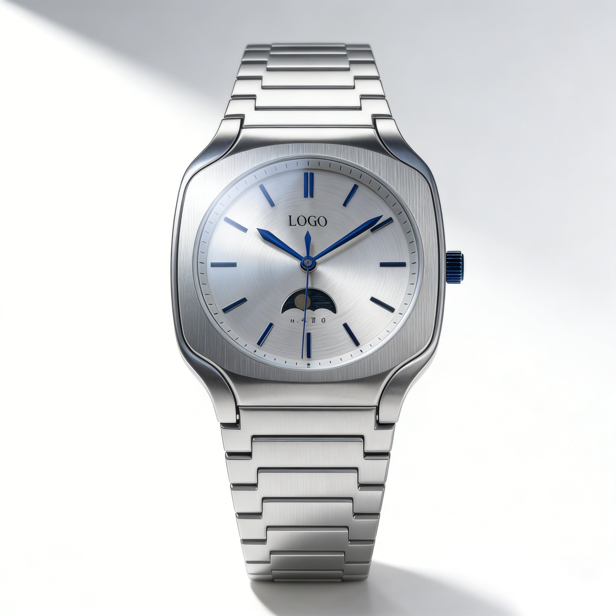 yx-s Moon Phase Watch for Men - Stainless Steel Silver Dial Wristwatch