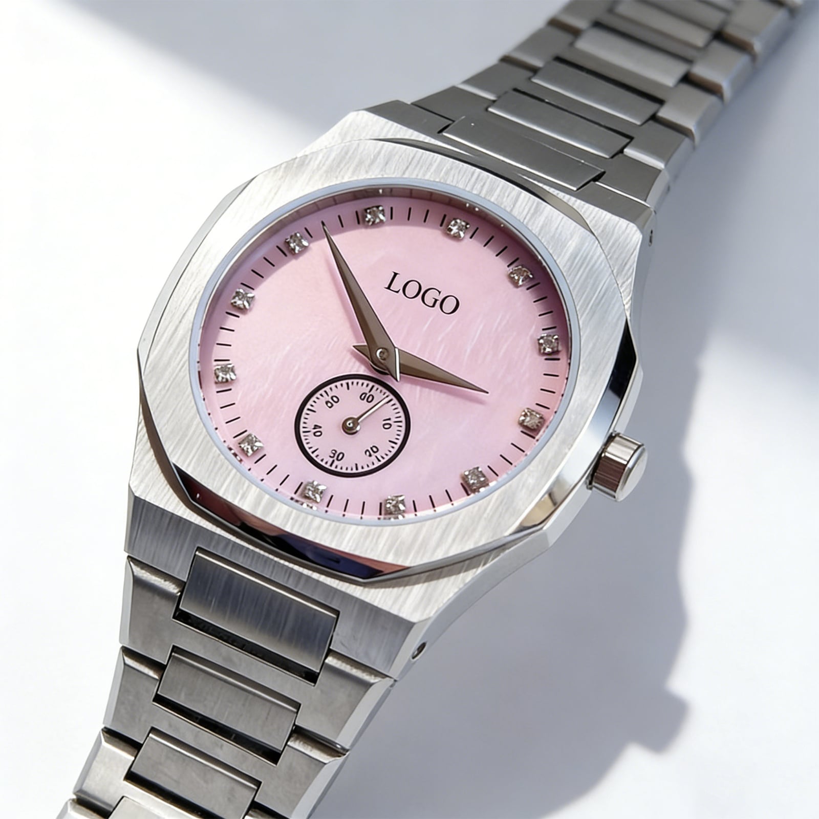 ez-p Pink MOP Octagonal Watch Diamond Markers Quartz for Wholesale