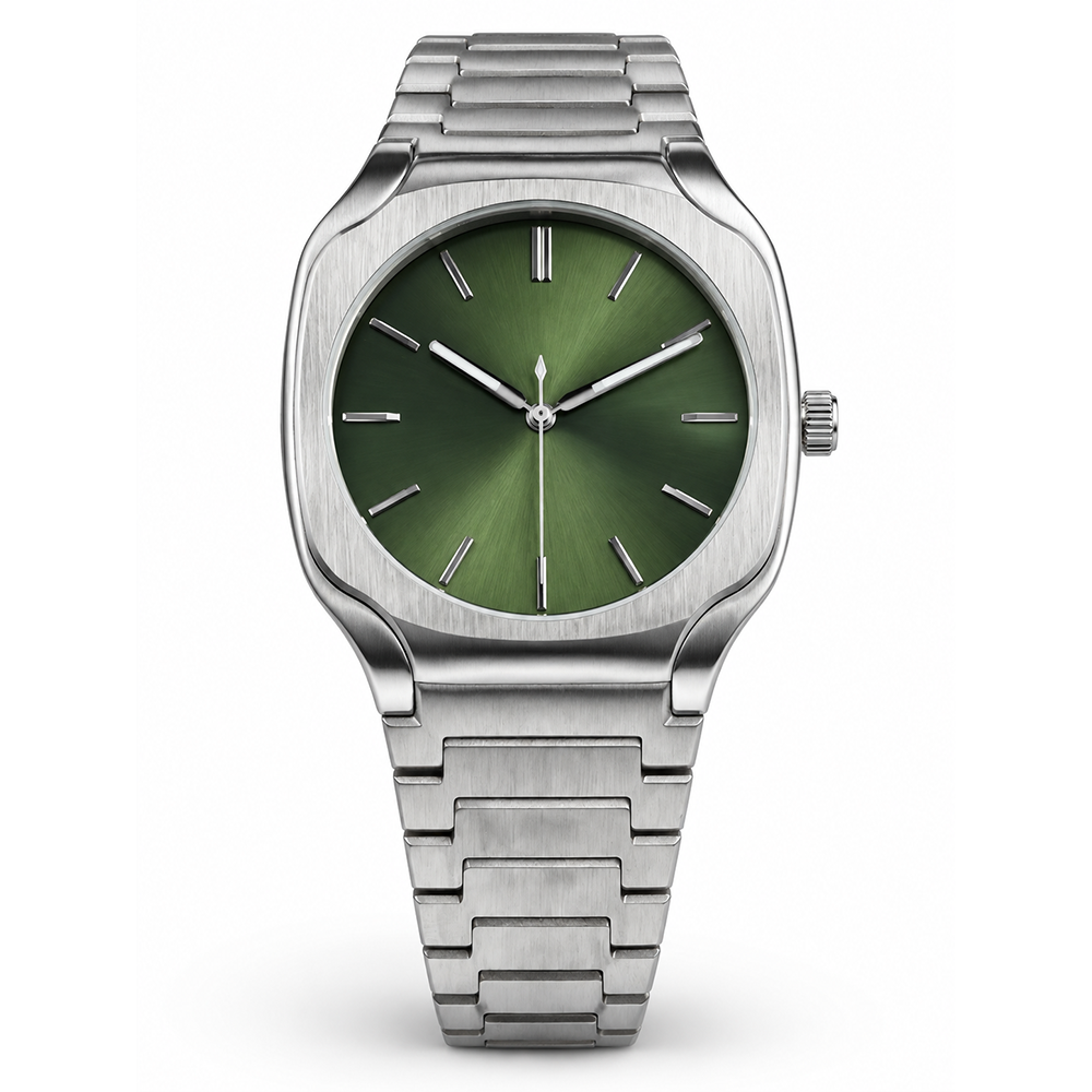 sz-g Sleek Square Watch Forest Green Sun Ray Dial Scratch Proof Glass Japanese Movement Brand Collaboration