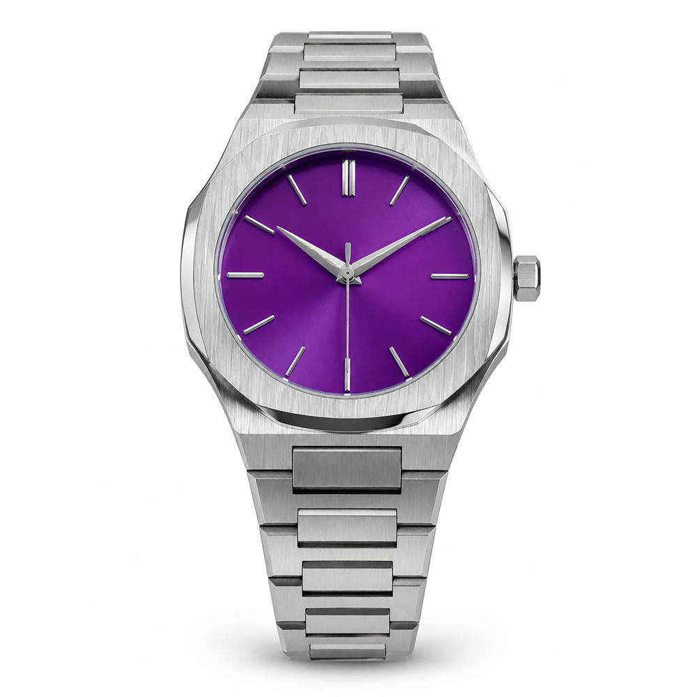 sz-p Luxury Purple Dial Stainless Steel Watch - Waterproof Quartz Wristwatch