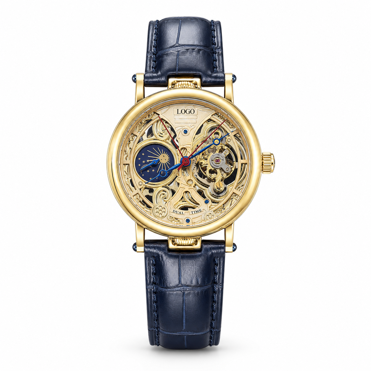 hb-g Gold Skeleton Mechanical Watch Leather Strap for Business Gifting Bulk Orders