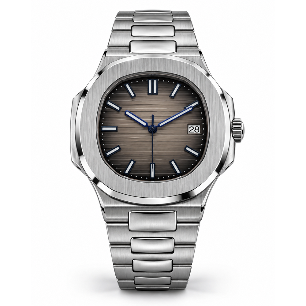 yw-h Sleek Stainless Steel Watch Grey Dial W Blue Hands - Quartz Wristwatch