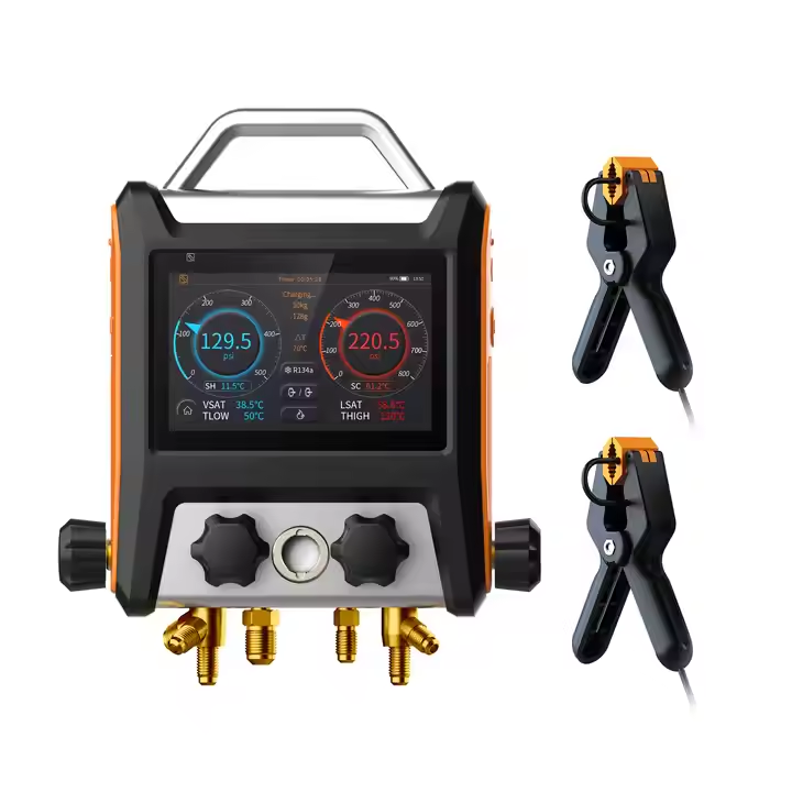 High Precision Digital Manifold Gauge, Smart HVAC Refrigerant Pressure Tester, Automatic Superheat Subcooling Calculation Digital Manifold for Air Conditioner Refrigeration System