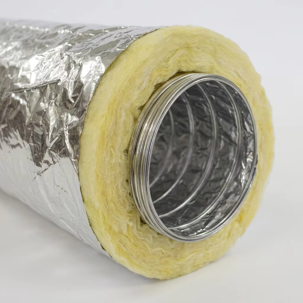 Insulated HVAC Flexible Duct | Aluminum Foil Vapor Barrier | Fiberglass Insulation | Steel Wire Helix Core | Thermal & Acoustic Air Ducting
