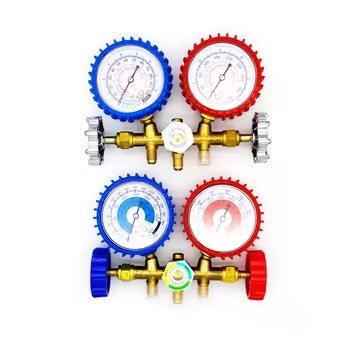 Professional Refrigerant Manifold Set, High Precision HVAC Pressure Gauge Kit, Color Coded Hoses Brass Fitting Manifold Gauge Set for Air Conditioner Refrigeration Charging and Leak Testing