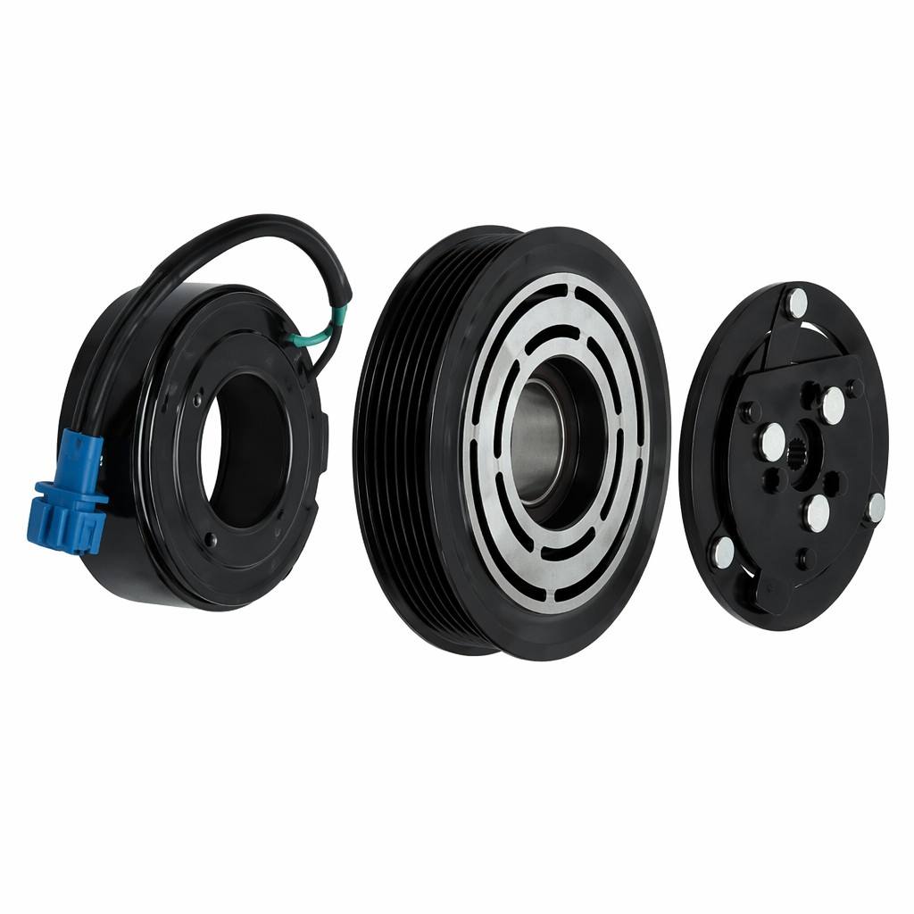 Complete Auto AC Compressor Clutch Assembly, Magnetic Clutch Pulley Hub Coil Kit, 6PK Multi Groove AC Clutch Replacement Parts