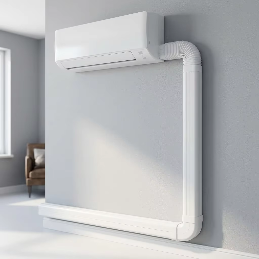 AC Decorative Trunking Line Hide Kit | Rounded-Rectangle Design | Snap-Fit PVC Duct System | Complete Fitting Set Included
