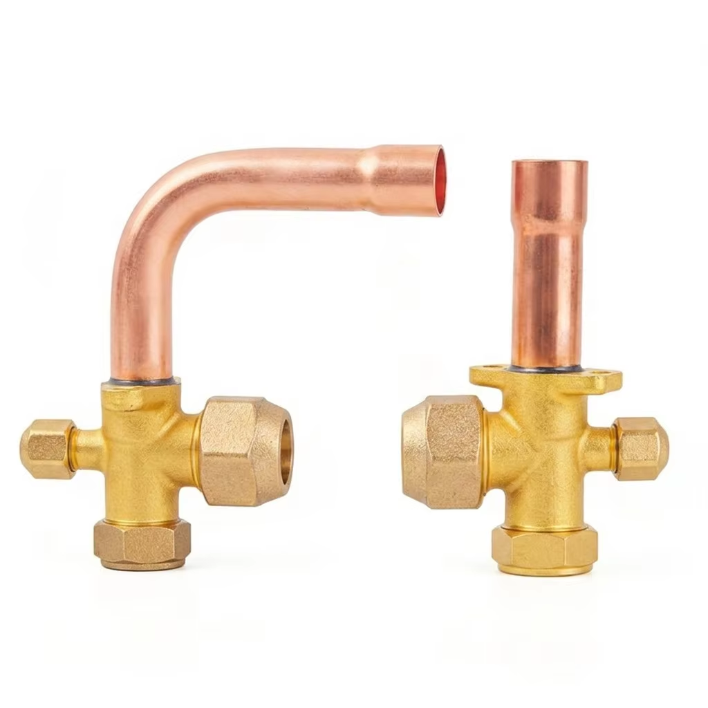 Brass AC Service Valve Pair | Suction & Liquid Line | R410A/R32 Compatible | Flare Connection — Outdoor Unit Shut-Off Valves
