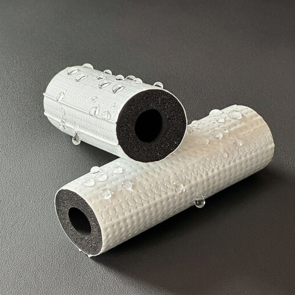 White Embossed NBR Insulation Pipe | UV-Protected & Thermal | Closed-Cell Rubber Foam Tube | Professional Split AC Installation Insulation
