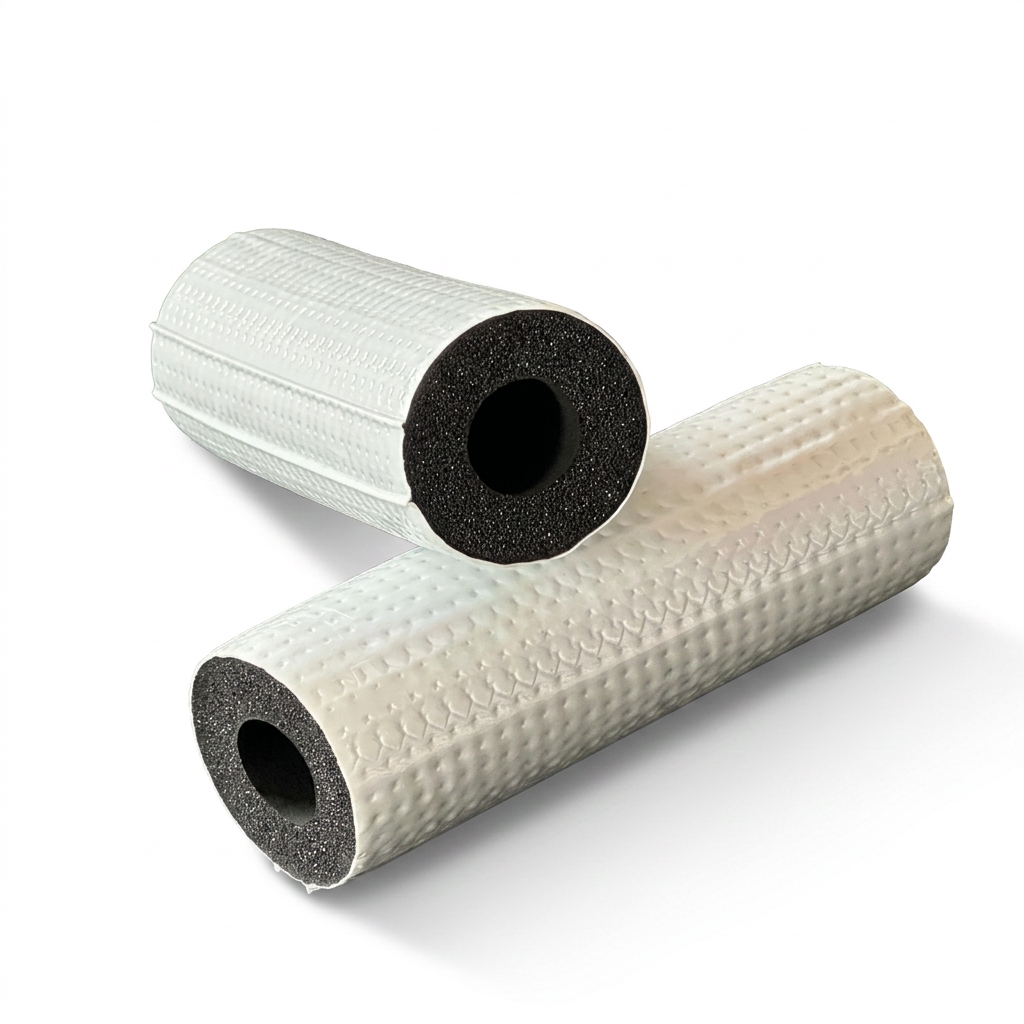 White Embossed NBR Insulation Pipe | UV-Protected & Thermal | Closed-Cell Rubber Foam Tube | Professional Split AC Installation Insulation