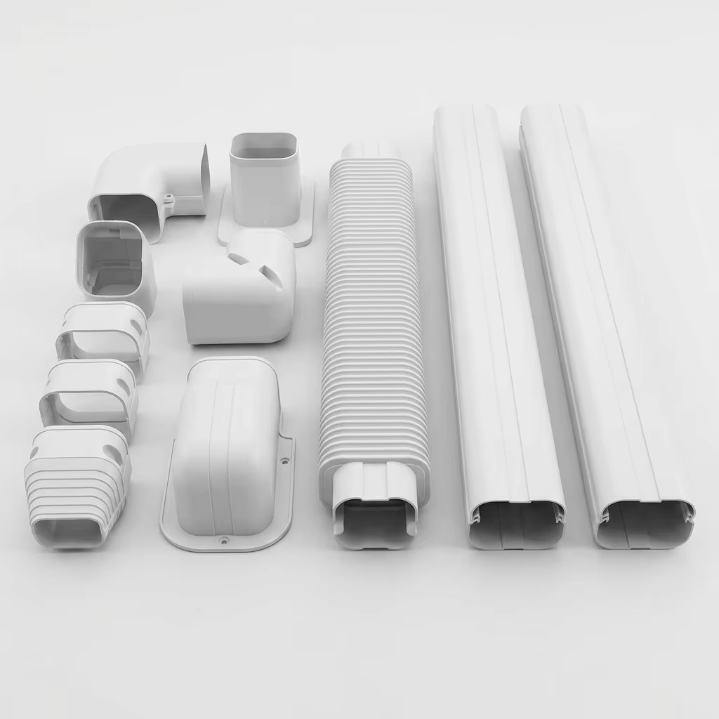 AC Decorative Trunking Line Hide Kit | Rounded-Rectangle Design | Snap-Fit PVC Duct System | Complete Fitting Set Included