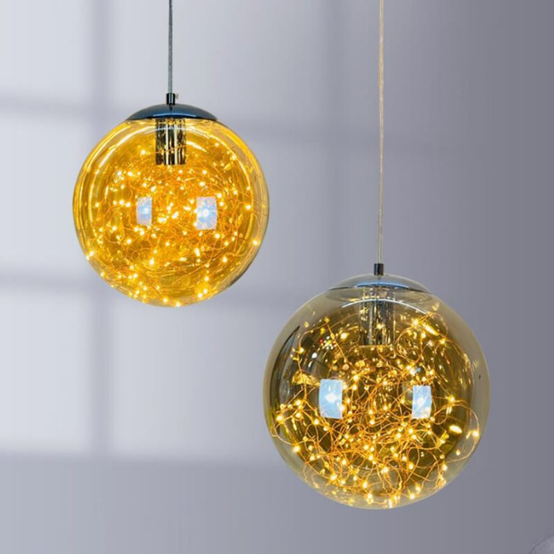Modern Round Glass Gold Gray Star Bedroom Living Room Decoration Pendant Light