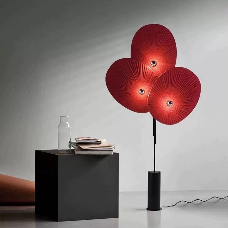 Triple Floral Floor Lamp Red Blue White Fabric Shade Metal Body Post-modern Decorative Standing Light for Living Room Hotel