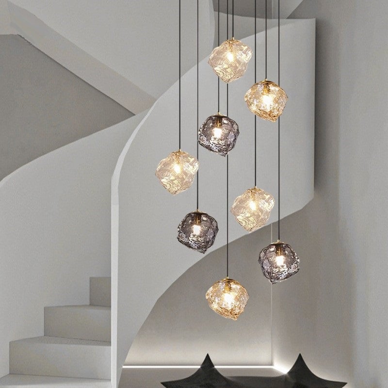 Minimalist Glass lava Ice Shaped Restaurant Pendant Light for Duplex Staircase