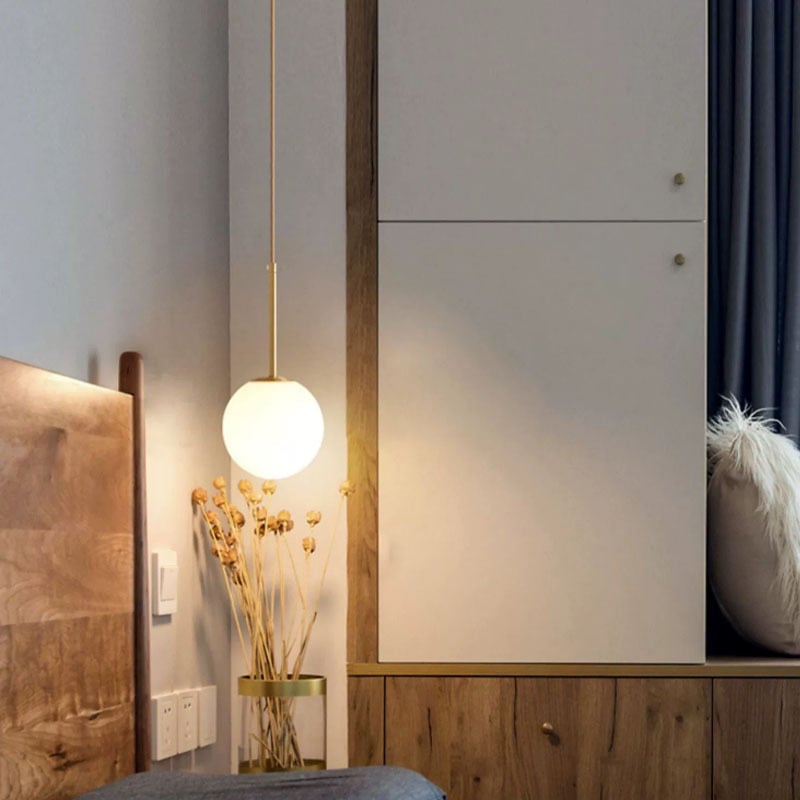 Modern Single Head Milk White Glass Round Restaurant Bedroom Chandelier Lamp