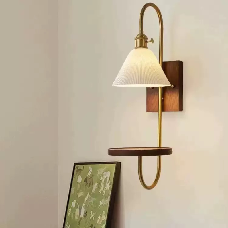 Trumpet-flower-shaped Vintage Ceramic Wall Lamp with Shelf for Living room Bathroom Bedroom