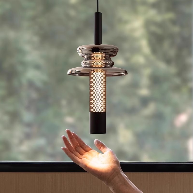 Italian minimalist metal mesh glass chandelier for restaurant bar counter