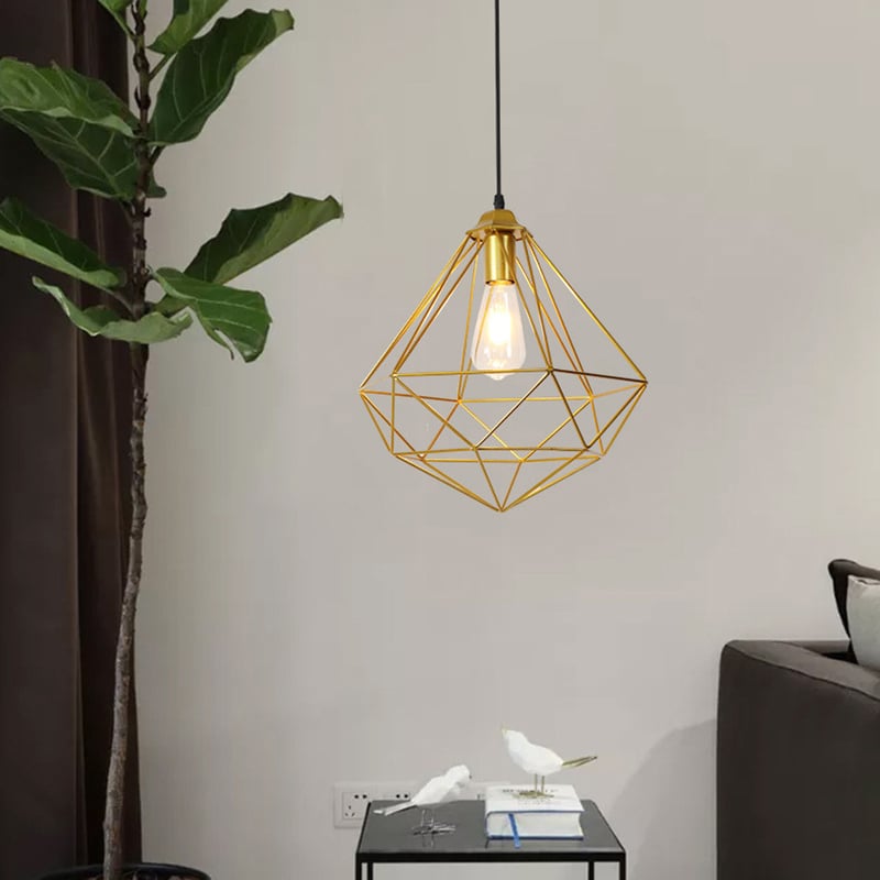 Restaurant Industrial Style Golden Black Hollow Metal Decorative Pendant Light