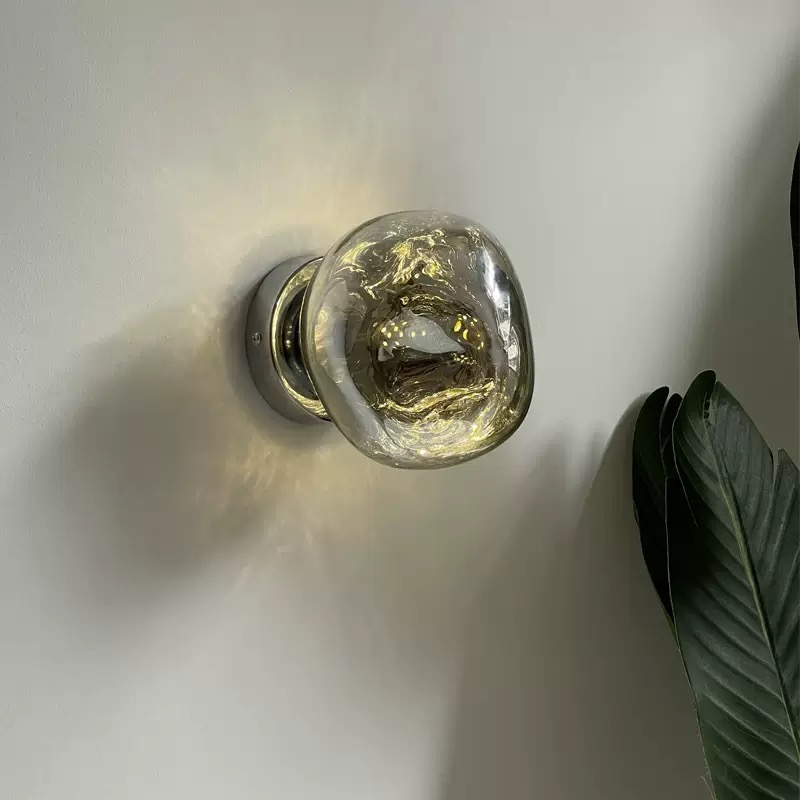 Traditional Hand-Blown Chrome-Plated Glass Creative  Natural Lava-Shaped Wall Lamp for Hotel Restaurant Living room Bedroom Corridor Hallway Feature wall Decor
