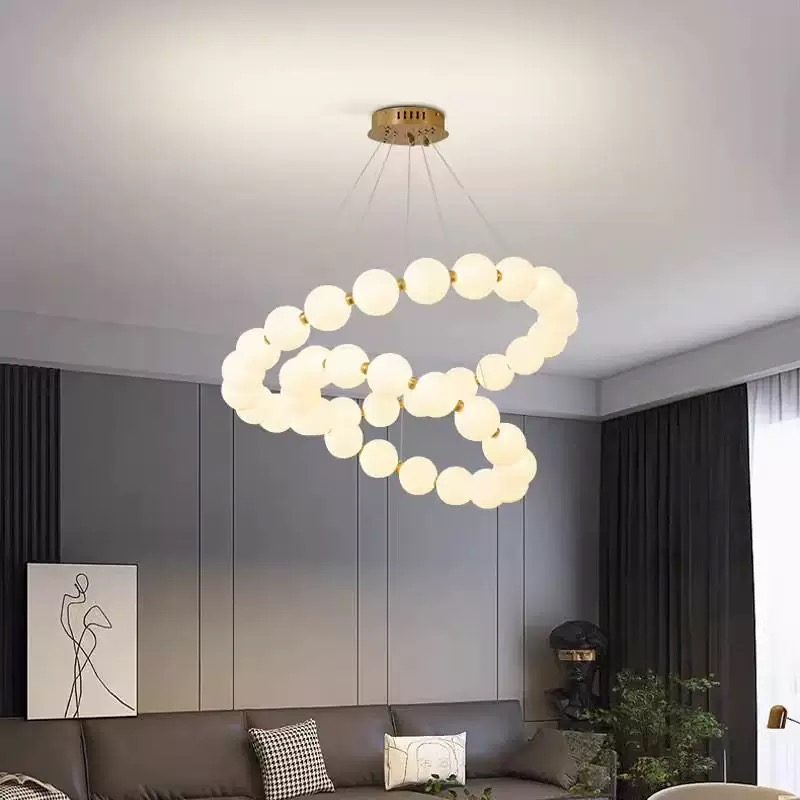 Two Rings Italian Minimalist Pearl Necklace Chandelier for Hotel Home Decor