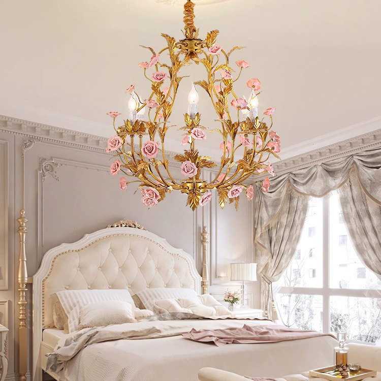 Lampadario di lusso in ceramica rosa per sala da pranzo, soggiorno, camera da letto e illuminazione decorativa per la casa