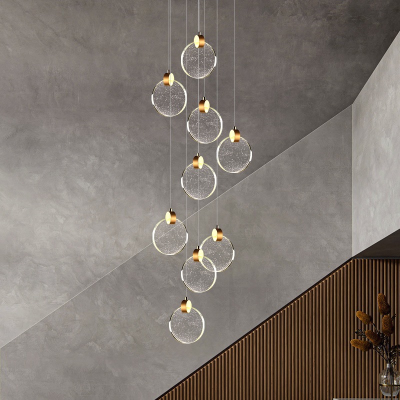 Light Luxury Living Room Bedroom LED Round Transparent Crystal Chandelier Lamp