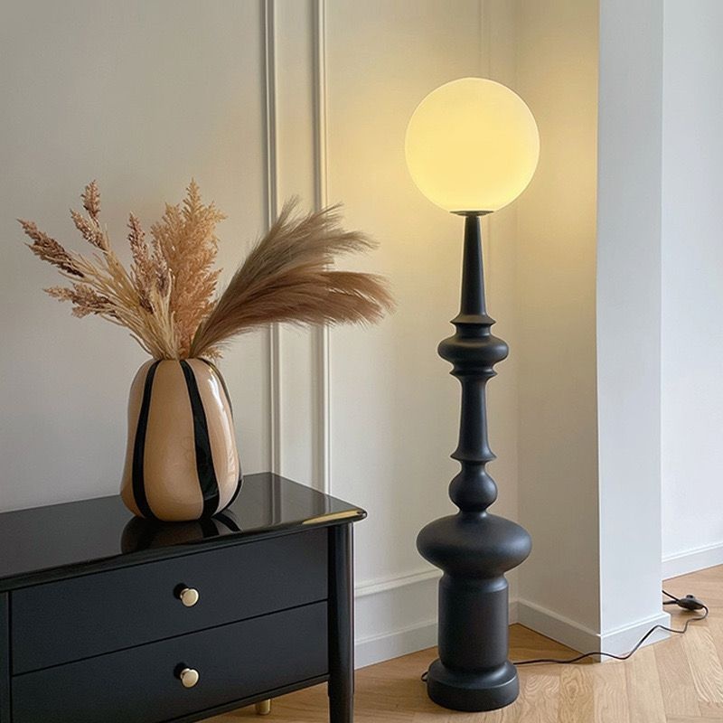 Vintage Ball Top LED Floor Lamp Plastic PE Foot Switch for Home Decor