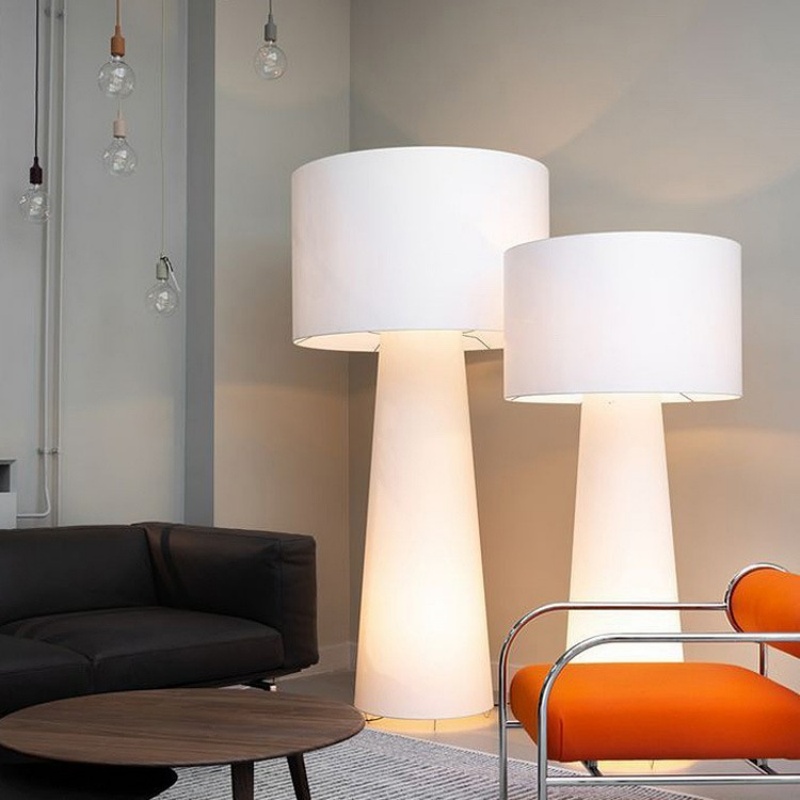 Double Layer Cylinder Metal Fabric LED Floor Lamp for Reading Decor