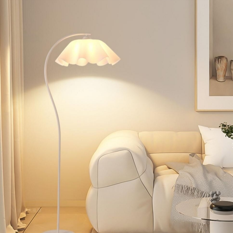 Ruffled Flower Iron Fabric Curved LED Floor Lamp for Home Decor