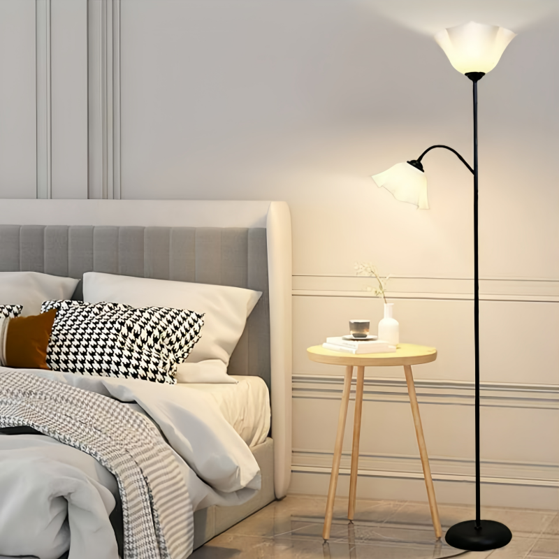 Adjustable 2-Head Metal Acrylic LED Floor Lamp for Living Room Bedroom Reading