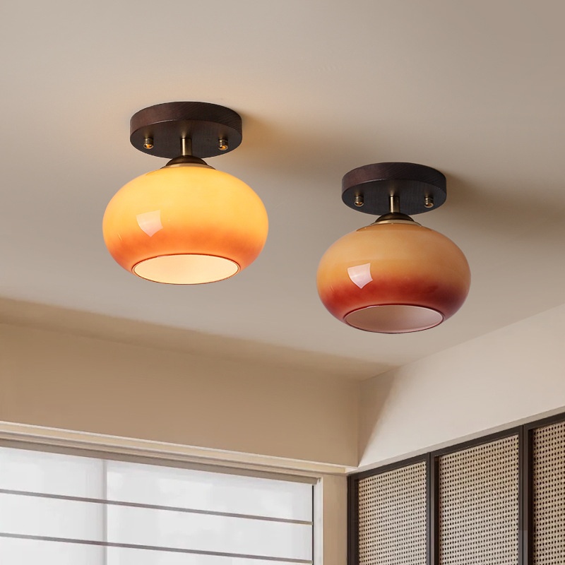 Đèn trần gắn âm trần kiểu kính caramel kết hợp gỗ và kim loại, đầu đèn E27, điều chỉnh độ sáng ba màu