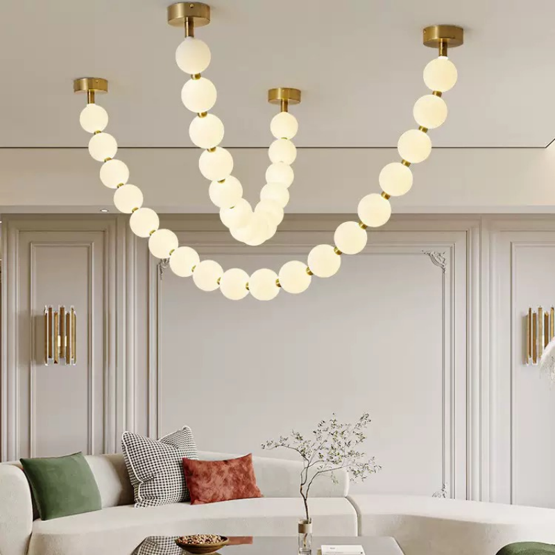 French cream-style pearl necklace chandelier for Hotel Restaurant Home Decor