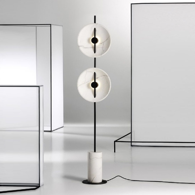 Double Round Marble Iron LED Floor Lamp for Living Room Bedroom Home Decor