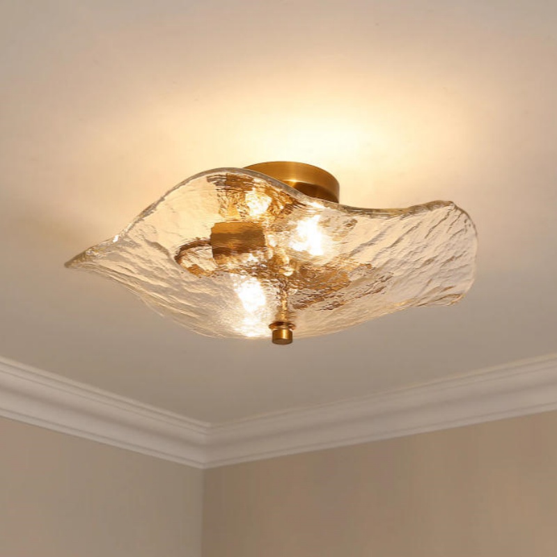 Đèn trần gắn âm trần kính gợn sóng màu vàng đen E14, ánh sáng ấm