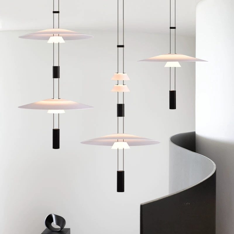 Nordic Modern Home Decor Minimalist Led Pendant Light Hotel Restaurant Hanging Black White Acrylic Chandelier