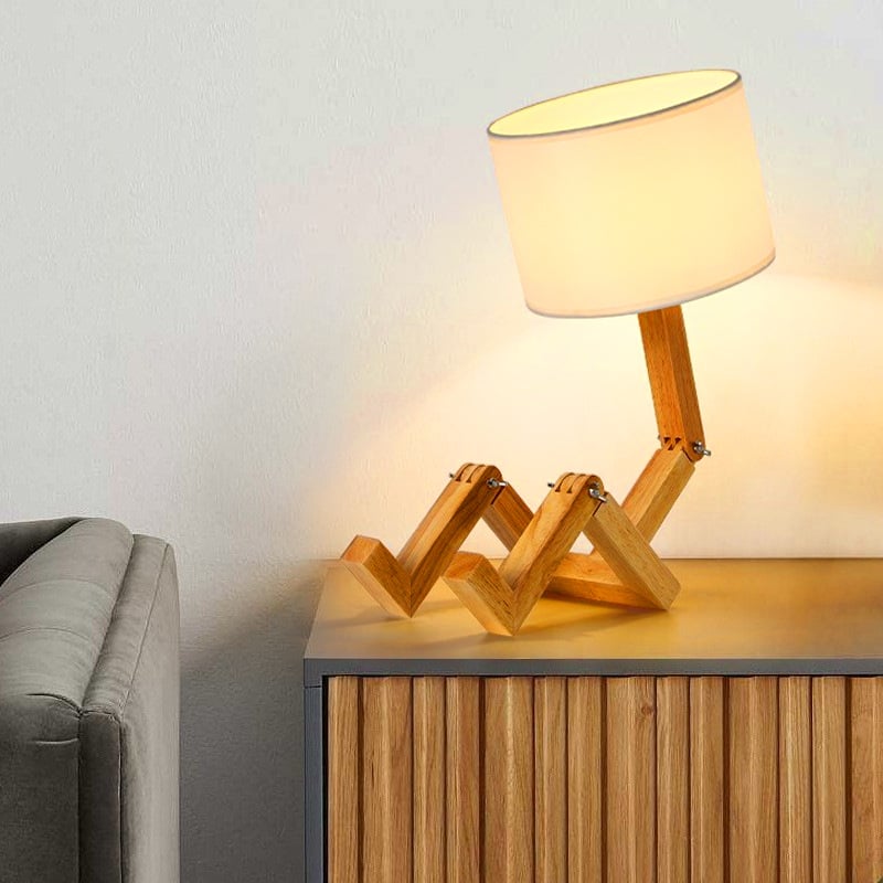 Modern Creative Humanoid Robot Solid Wood Fabric Indoor Decorative Desk Lamp