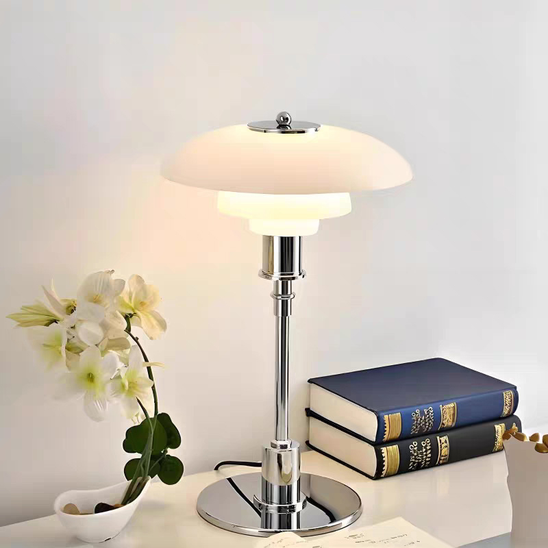 Nordic Danish Retro LED White Glass Metal Decorative Table Lamp for Living Room